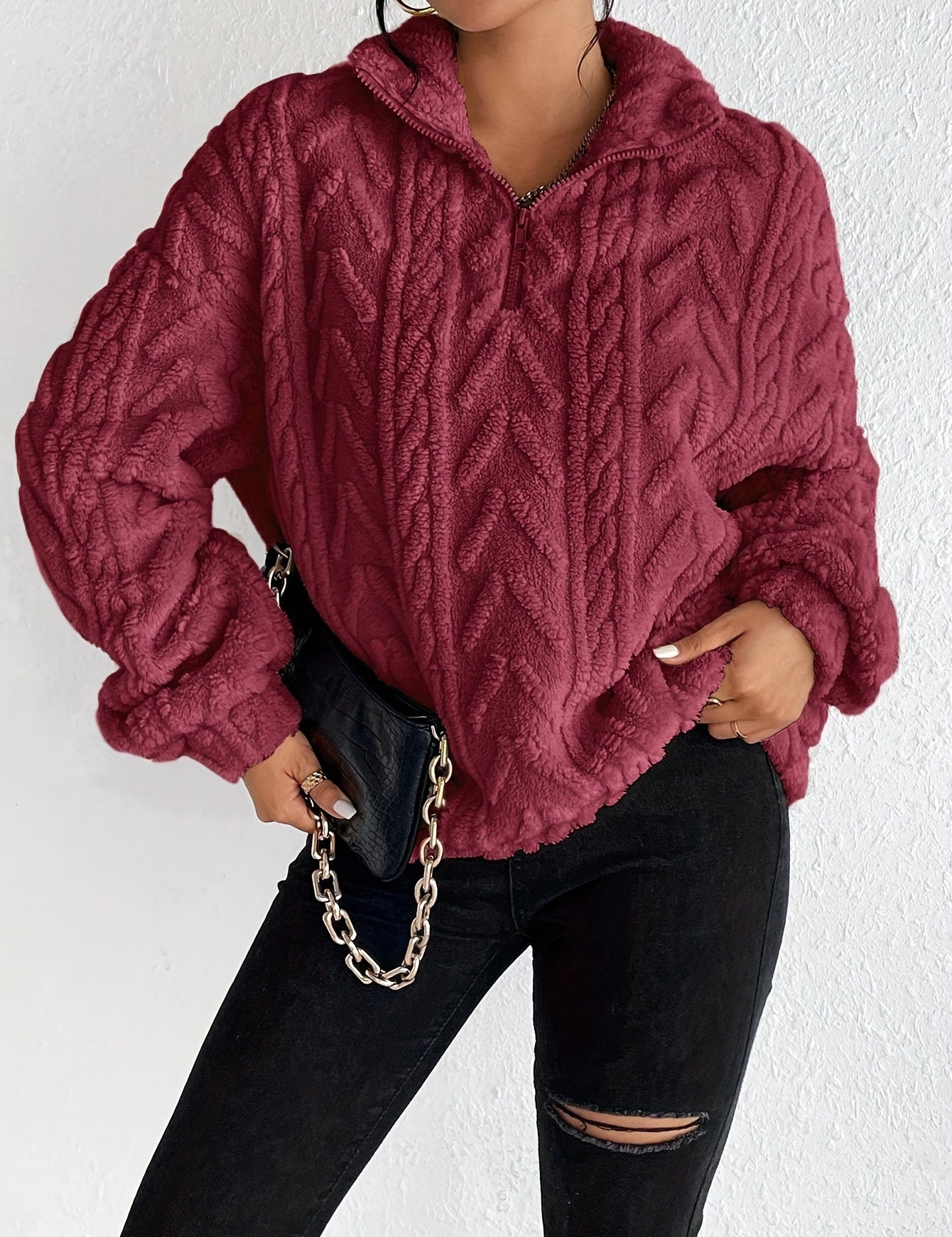 Rosie Kerr | Pull en polaire torsadée à demi-zip