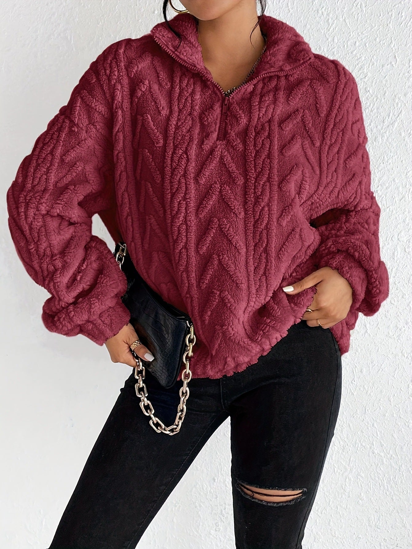 Rosie Kerr | Cable Knit Fleece Half-Zip Pullover