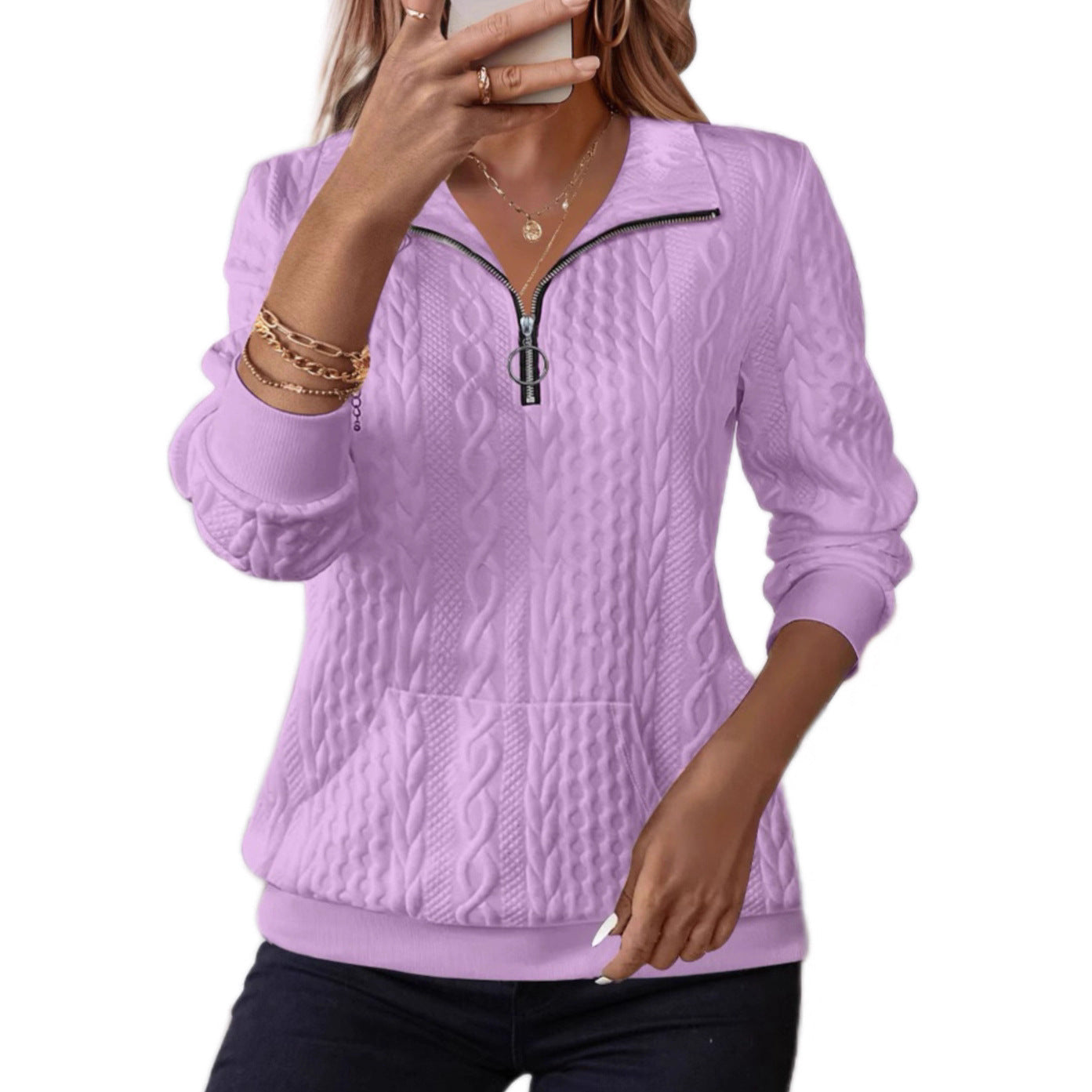 Freya Thompson | Cable Knit Half-Zip Sweatshirt