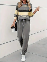 Edith Hall | Ensemble haut à sequins rayés et pantalon jogger