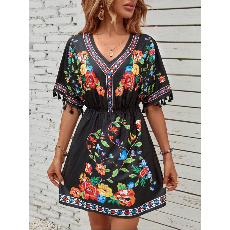 Clara Beaumont | Floral Boho Mini Dress For Women