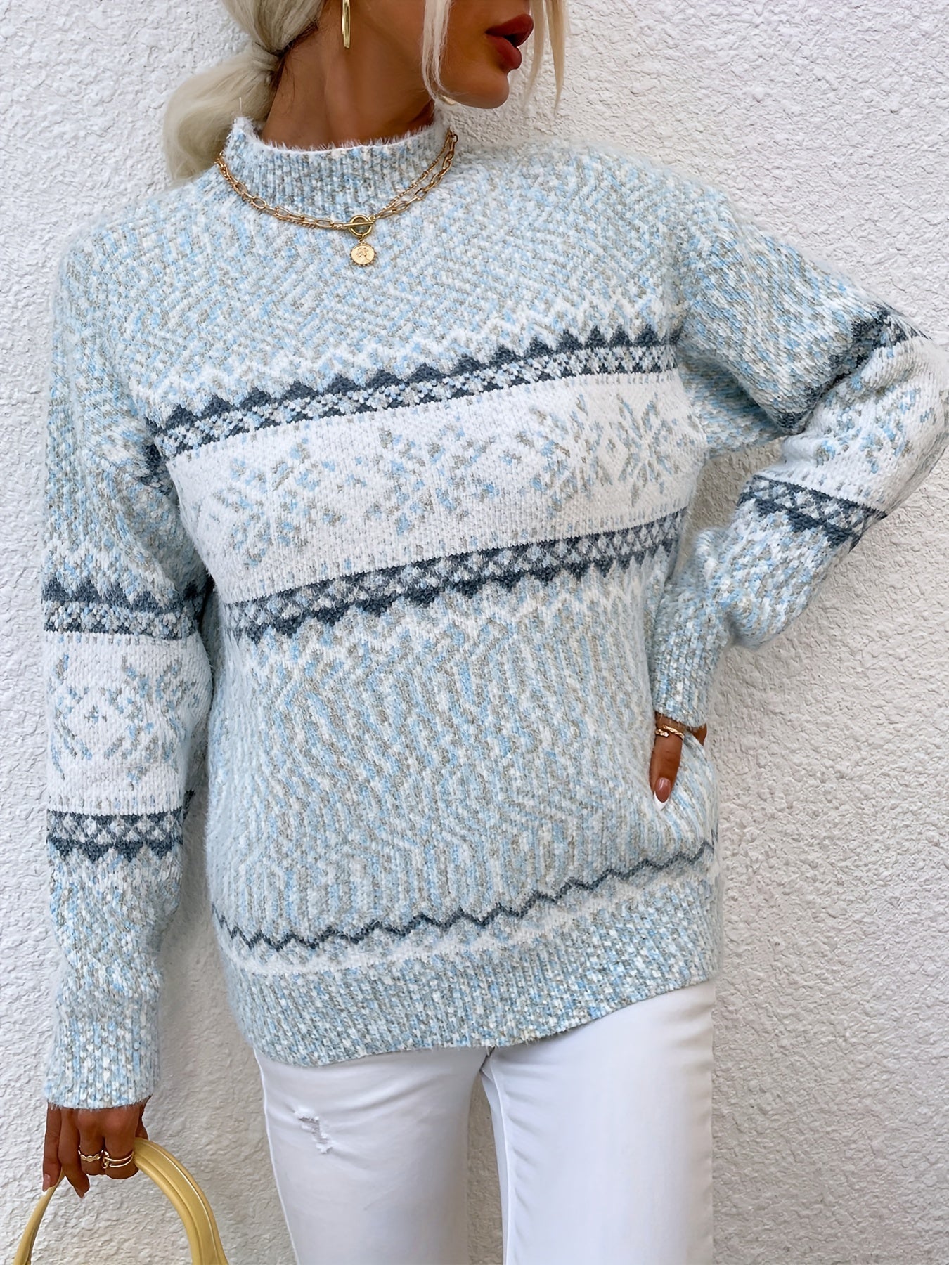 Bridget Faulkner | Cozy Snowflake Mock-Neck Sweater