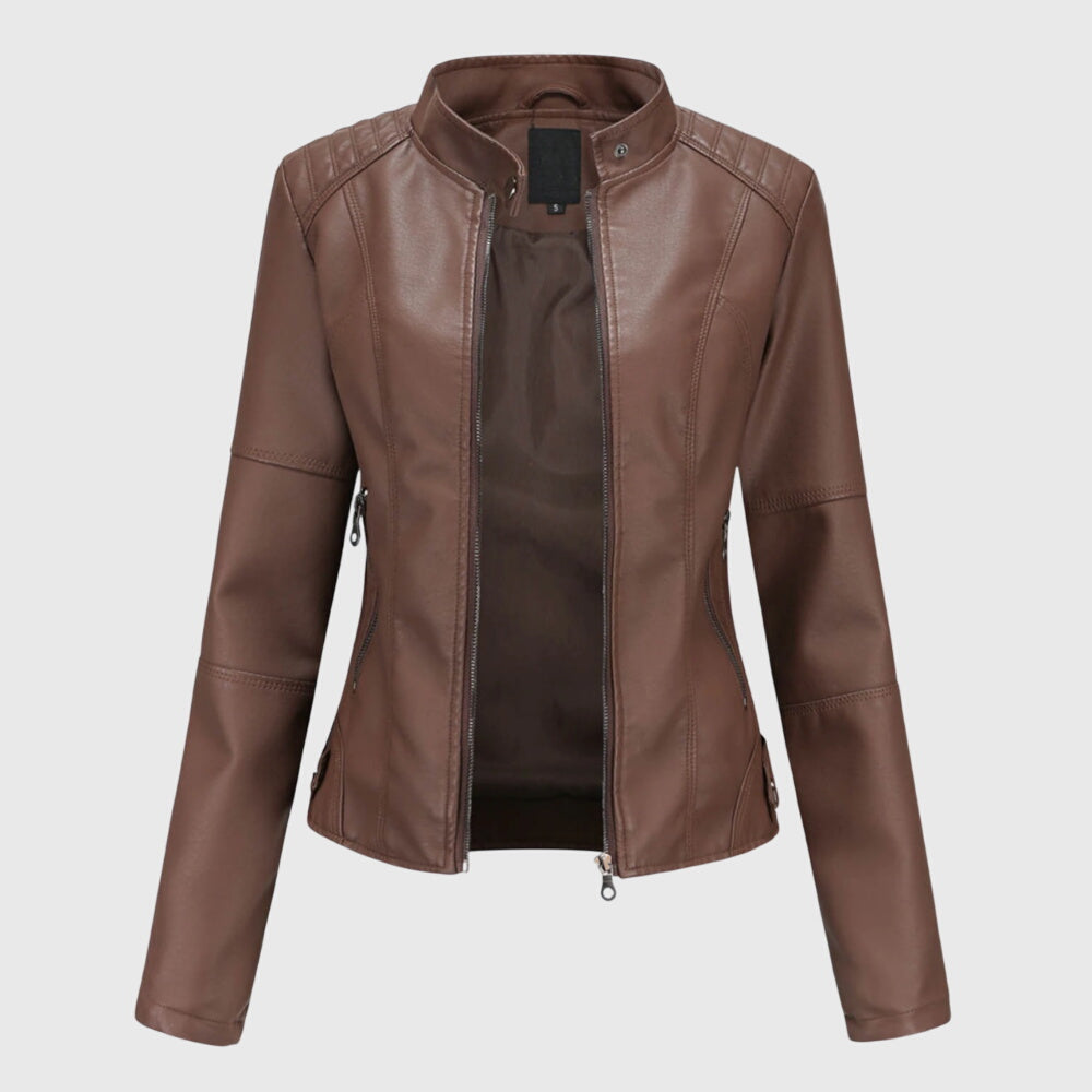 Nadia Ellison | Veste noire en cuir vegan avec détail zippé