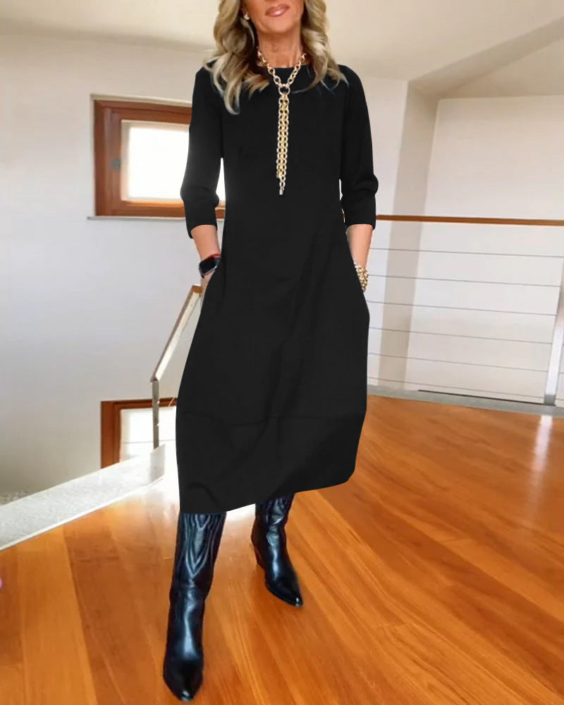 Penelope Hill | Green Round-Neck Midi Dress