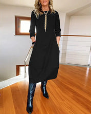 Penelope Hill | Green Round-Neck Midi Dress