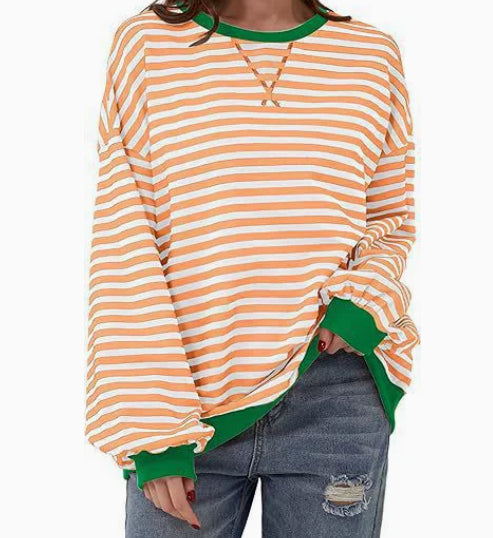Millicent Turner | Striped Oversized Round Neck Sweatshirt
