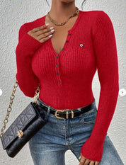 Phoebe Walker | Pink Ribbed Knit Button-Front Sweater