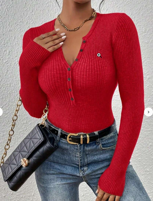 Phoebe Walker | Pink Ribbed Knit Button-Front Sweater