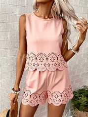 Chloe Beaumont | Broderie Two Piece Shorts Set For Women