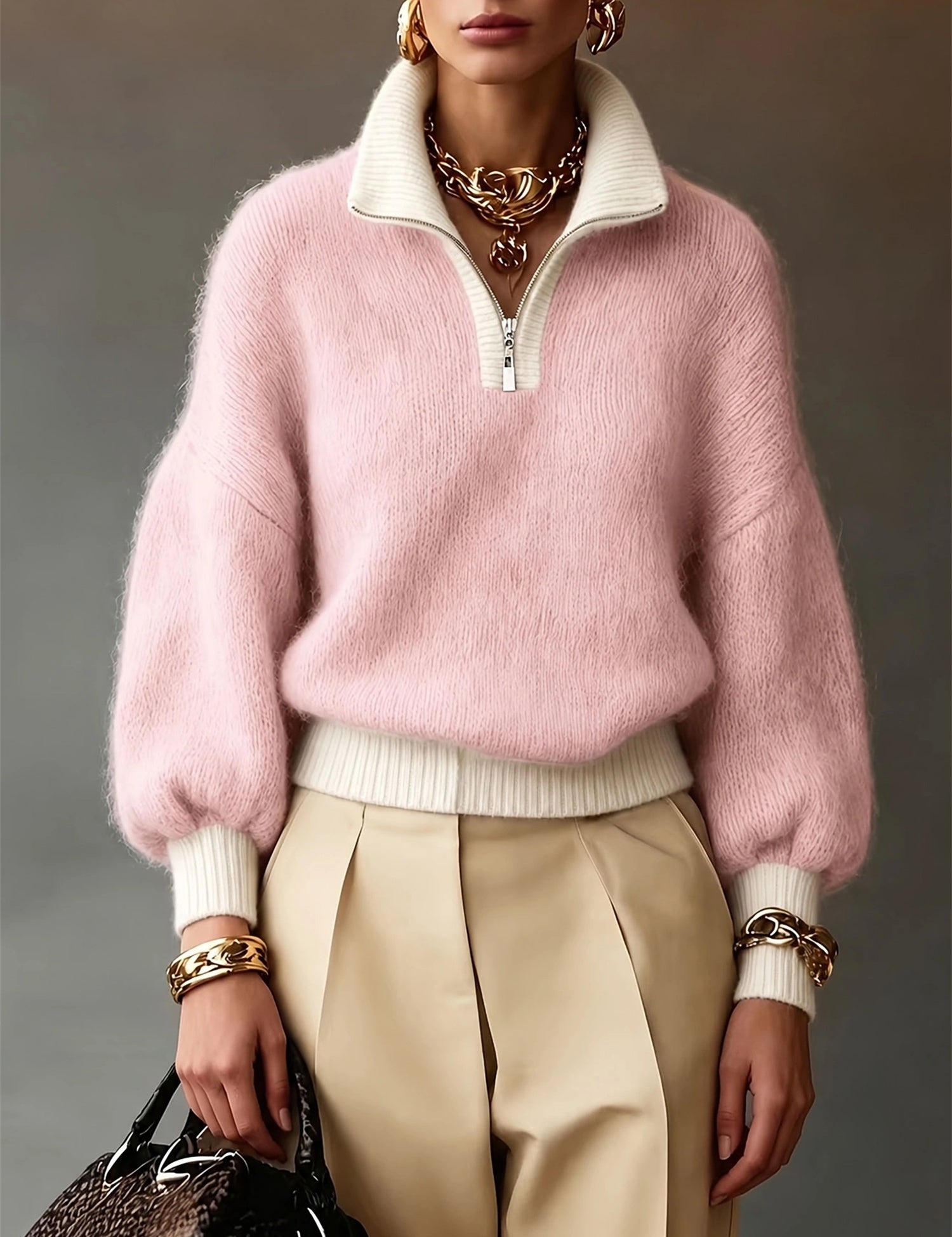 Sophia Pemberton | Pull en maille lilas à col zippé