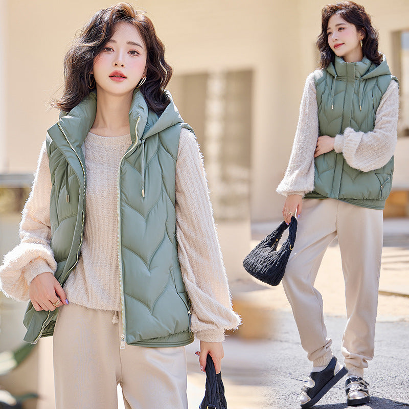 Isla Lawson | Hooded Quilted Gilet in Warm Coffee Brown