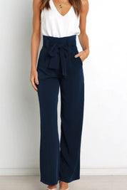 Isabelle Fontaine | Navy High Waist Paperbag Trousers with Bow Detail