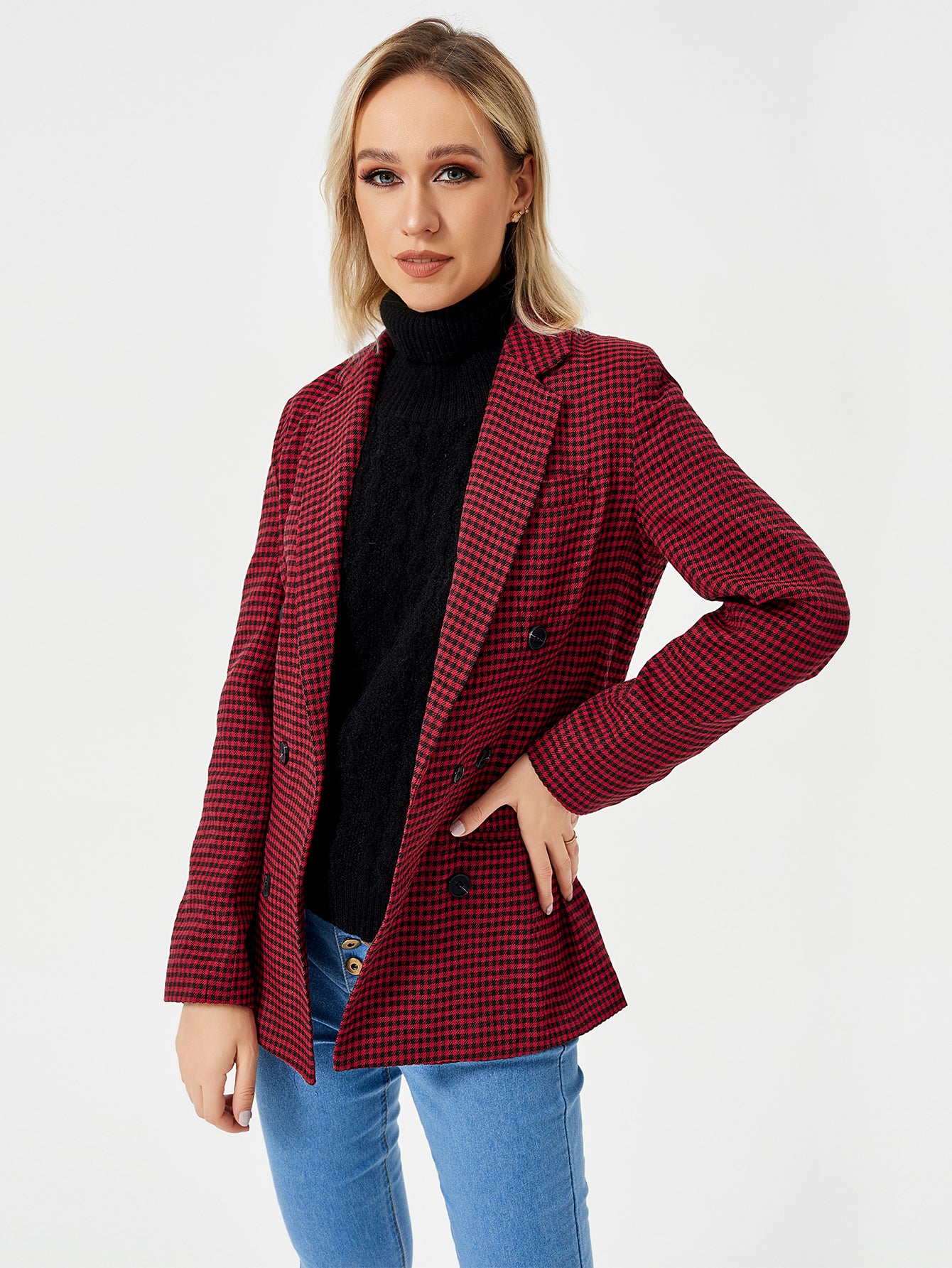 Charlotte Bennett | Houndstooth Work Jacket With Double-Breasted Lapel