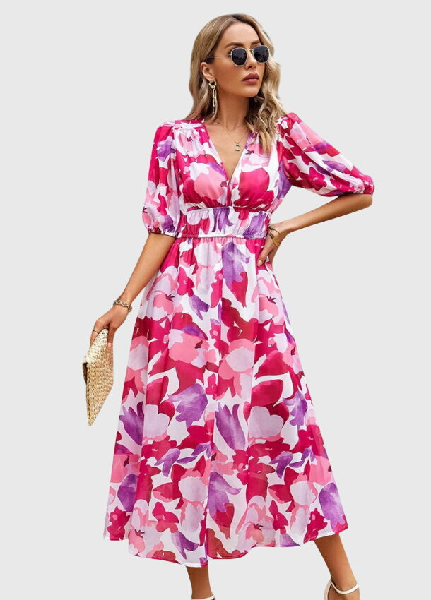 Camilla Rowntree | Robe midi fleurie à manches bouffantes