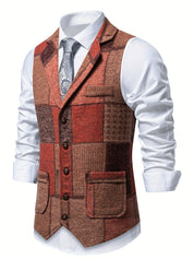 Penelope Shaw | Gilet en tweed patchwork bordeaux et marron