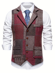Penelope Shaw | Gilet en tweed patchwork bordeaux et marron