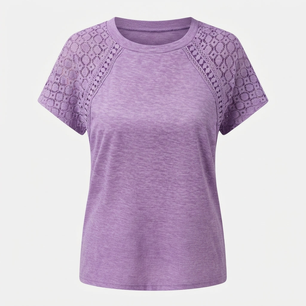 Beatrice Sinclair | Lace-Sleeve Heathered T-Shirt