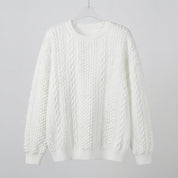 Beatrice Turner | White Cable Knit Crew-Neck Sweater