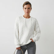 Beatrice Turner | White Cable Knit Crew-Neck Sweater