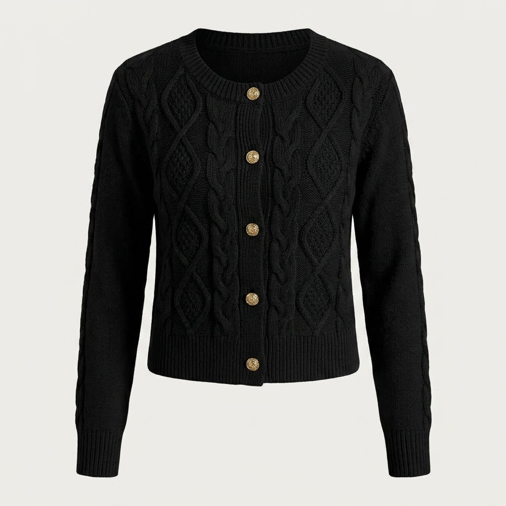 Beatrix Blackwood | Navy Cable-Knit Button Cardigan