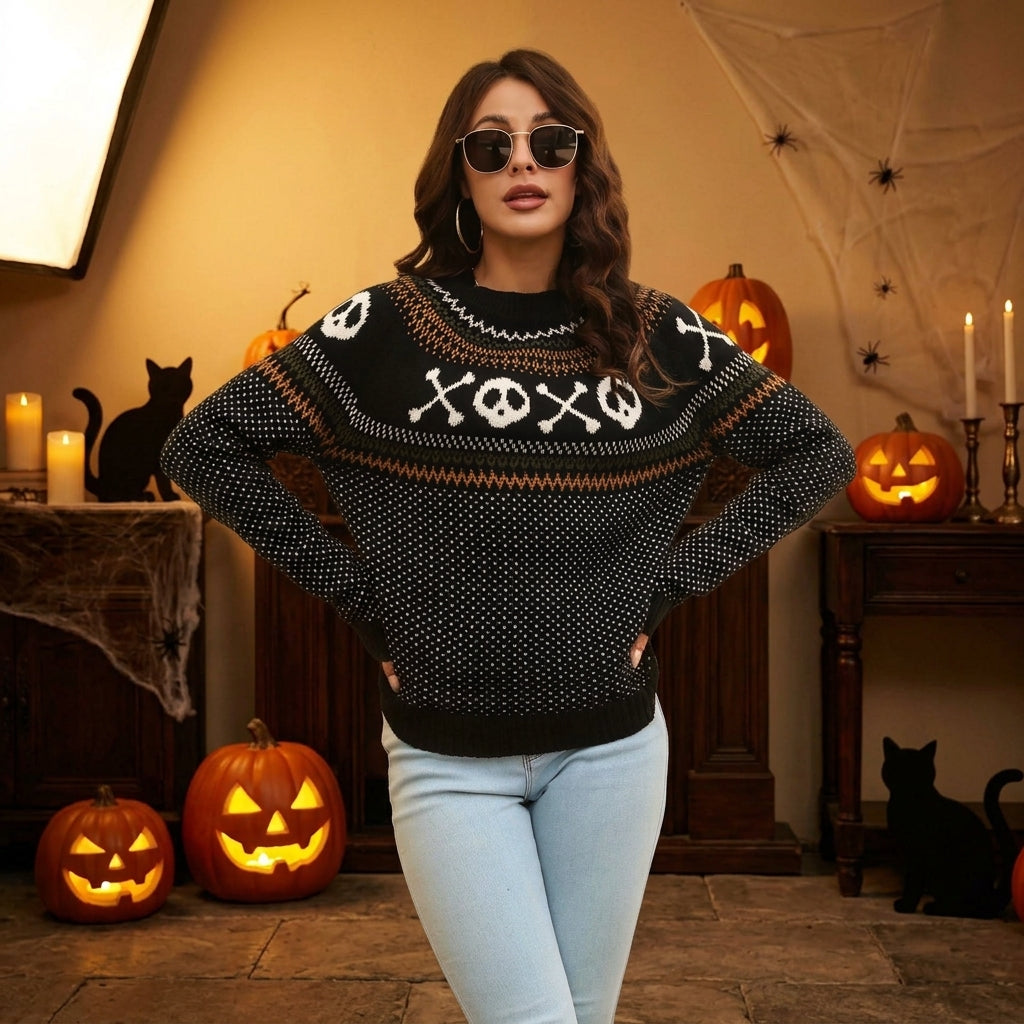 Bone Chill | Pull d’Halloween tête de mort pour femme