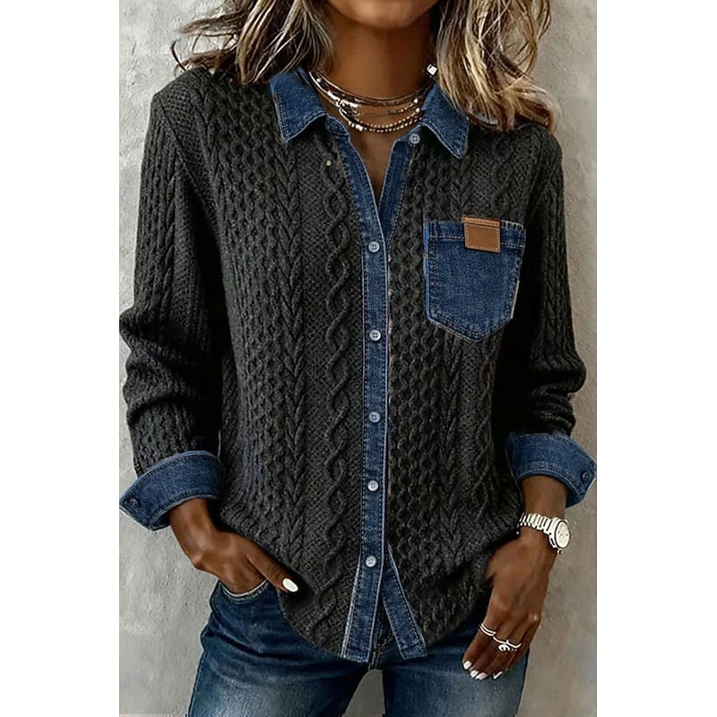Eliza Kingsley | Textured Contrast Knit Shirt