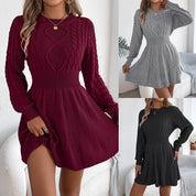 Daisy Hall | Grey Cable Knit Fit-and-Flare Sweater Dress