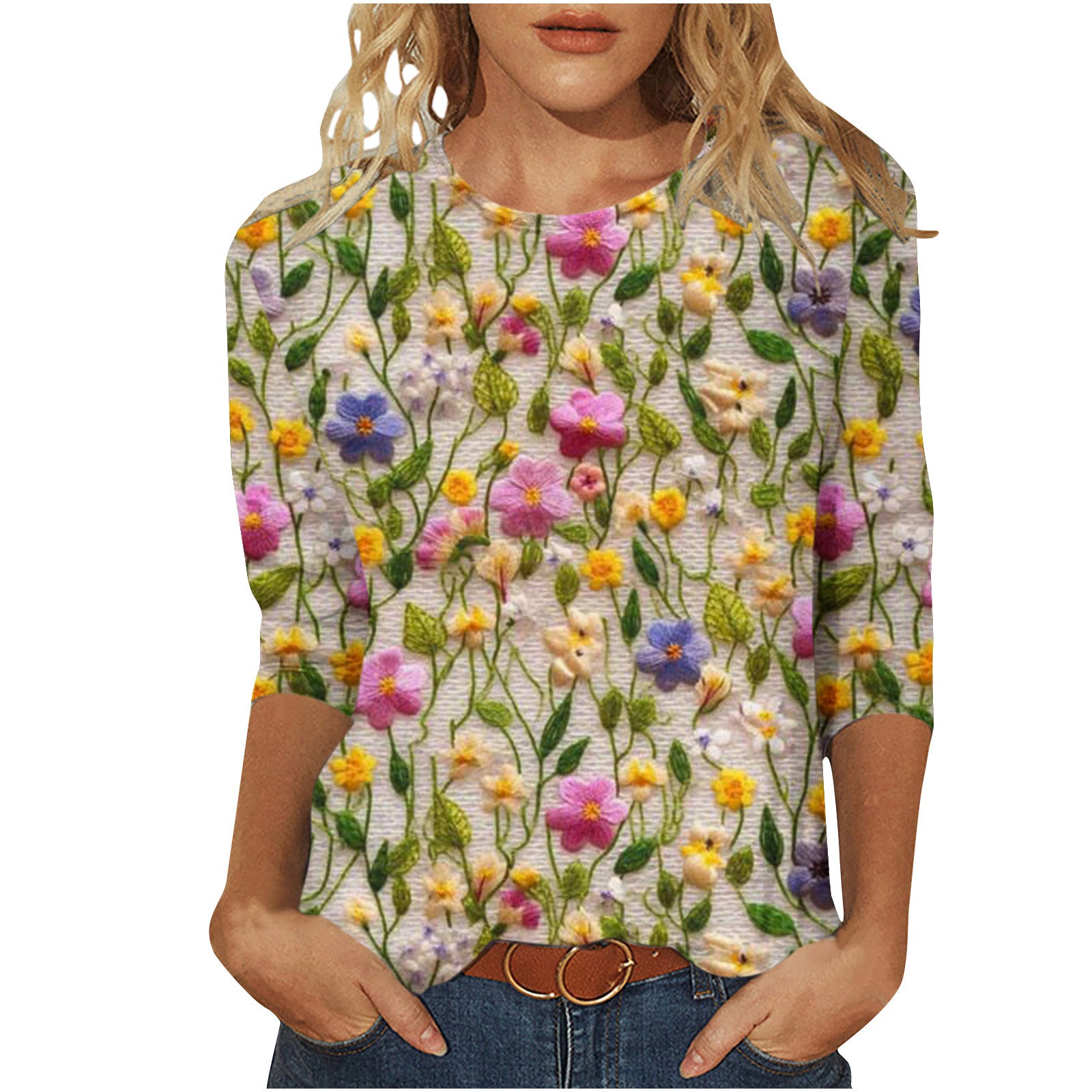 Rosie Evans | 3D Floral Print Round Neck T-Shirt