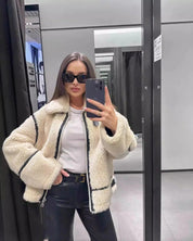 Bridget Oakley | Veste teddy oversize avec bordures contrastantes