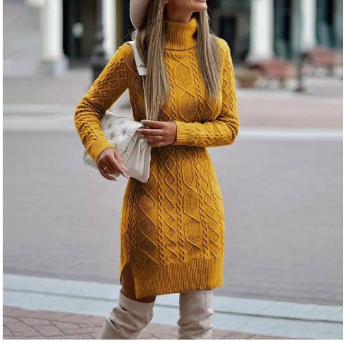 Diana Roberts | Cable Knit Turtleneck Sweater Dress