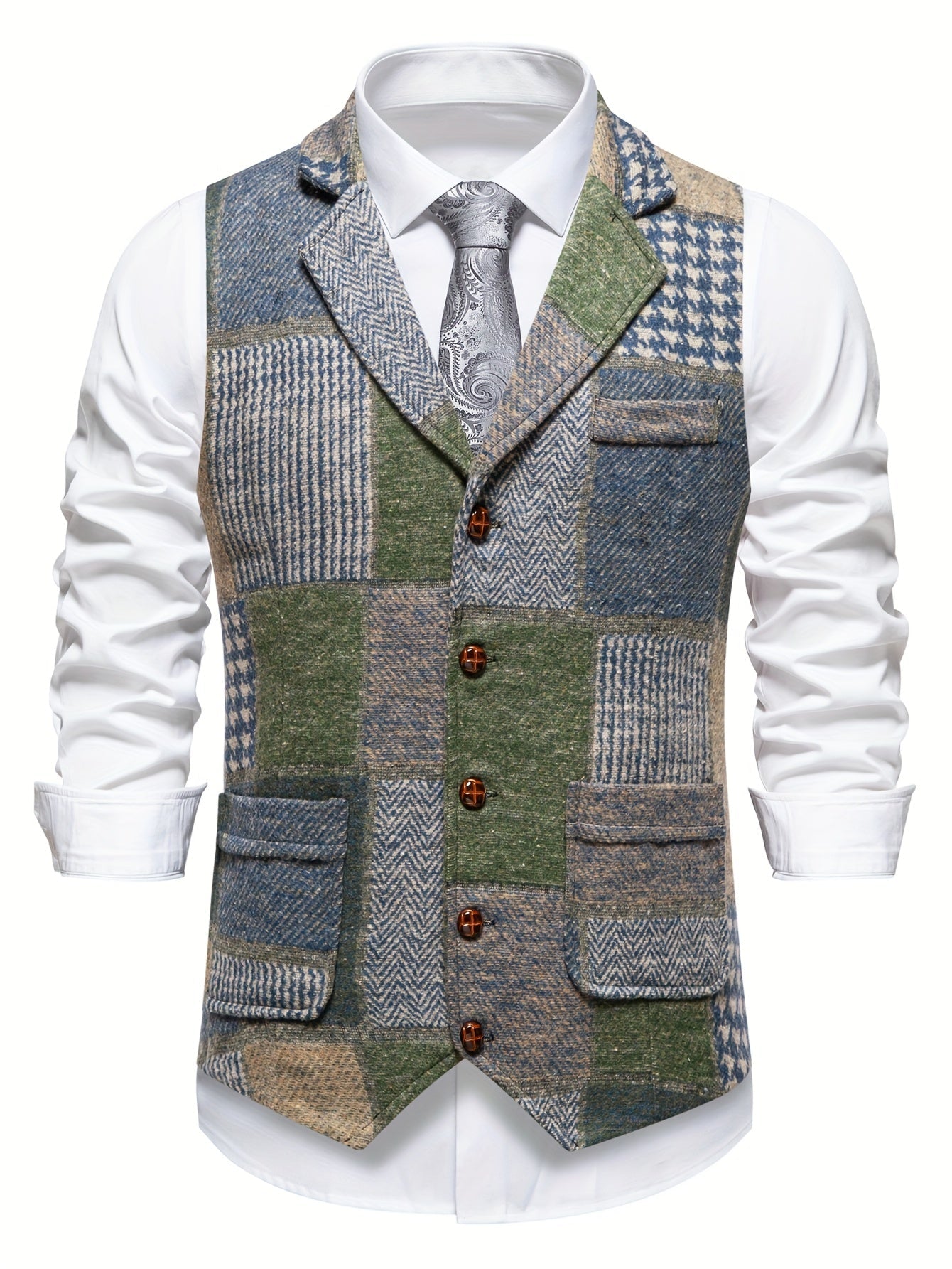 Penelope Shaw | Gilet en tweed patchwork bordeaux et marron