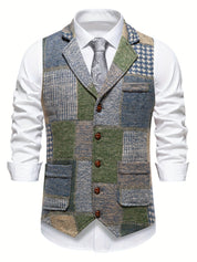 Penelope Shaw | Gilet en tweed patchwork bordeaux et marron