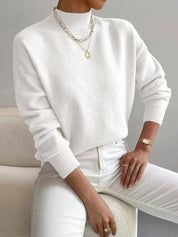 Genevieve Harding | White Ribbed Mock Neck Knit Sweater
