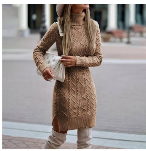 Diana Roberts | Cable Knit Turtleneck Sweater Dress