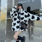 Cecily Wilson | Heart Print Fleece Zip-Up Coat