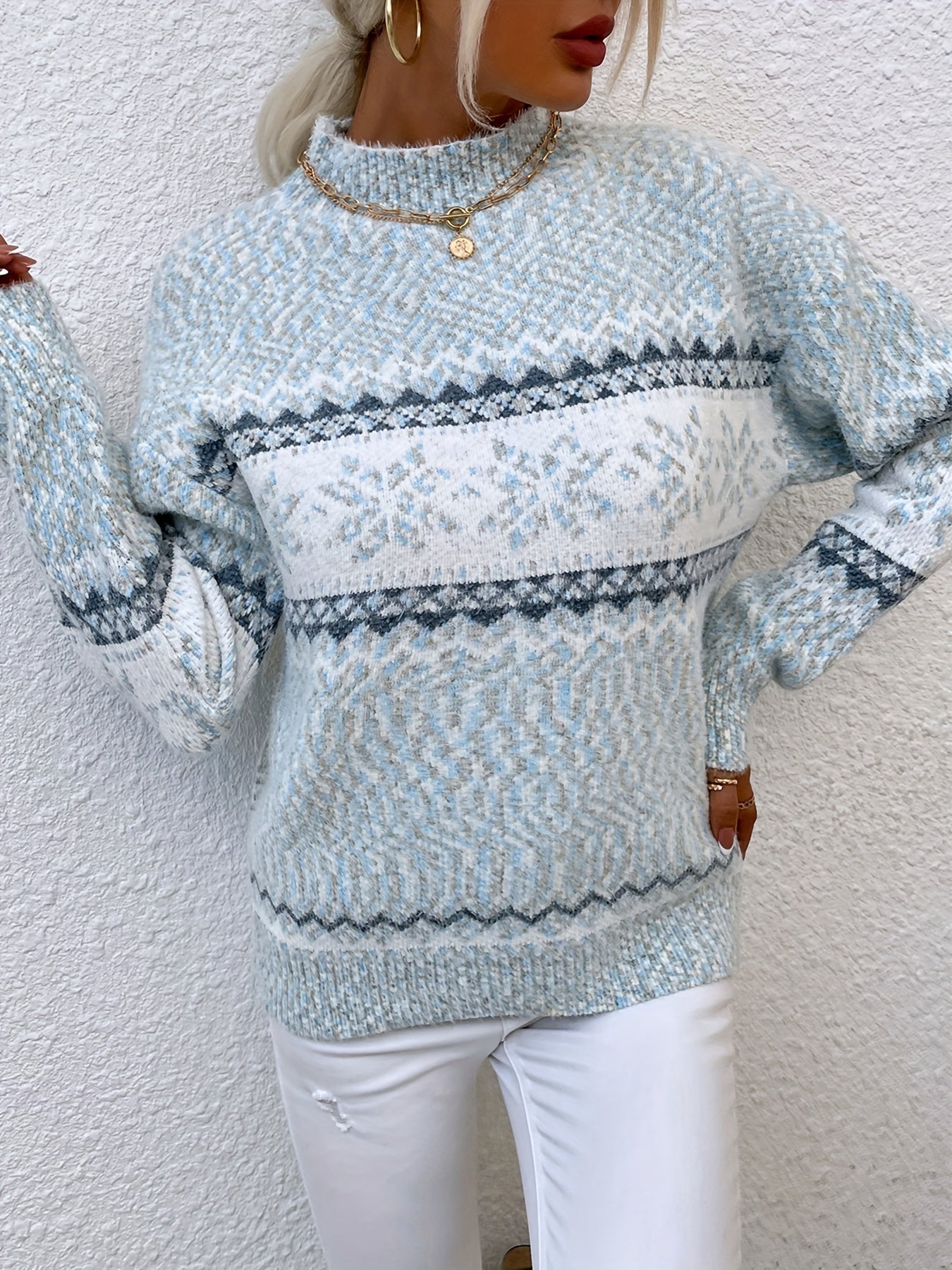 Bridget Faulkner | Cozy Snowflake Mock-Neck Sweater