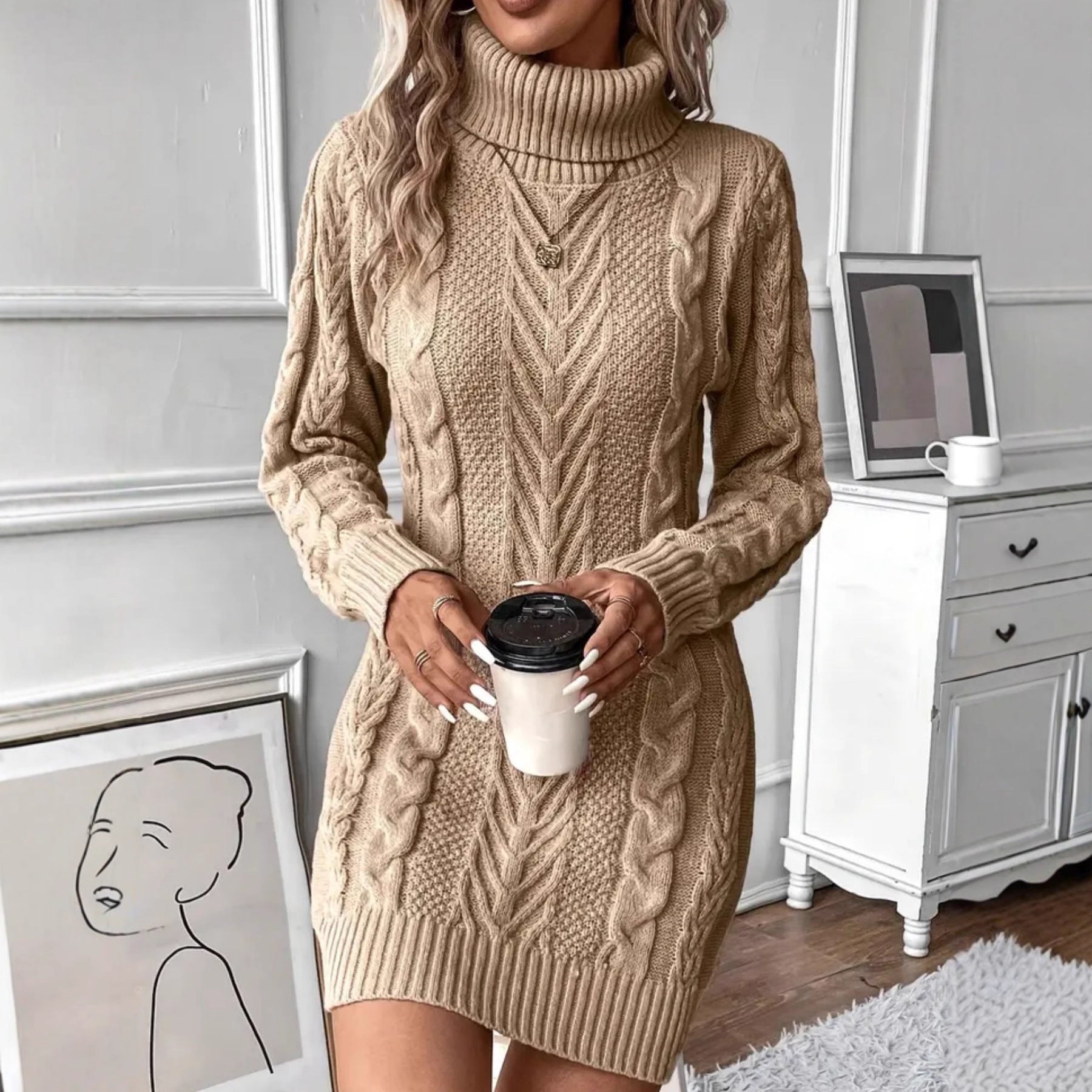 Grace Williams | Cable Knit Turtleneck Sweater Dress
