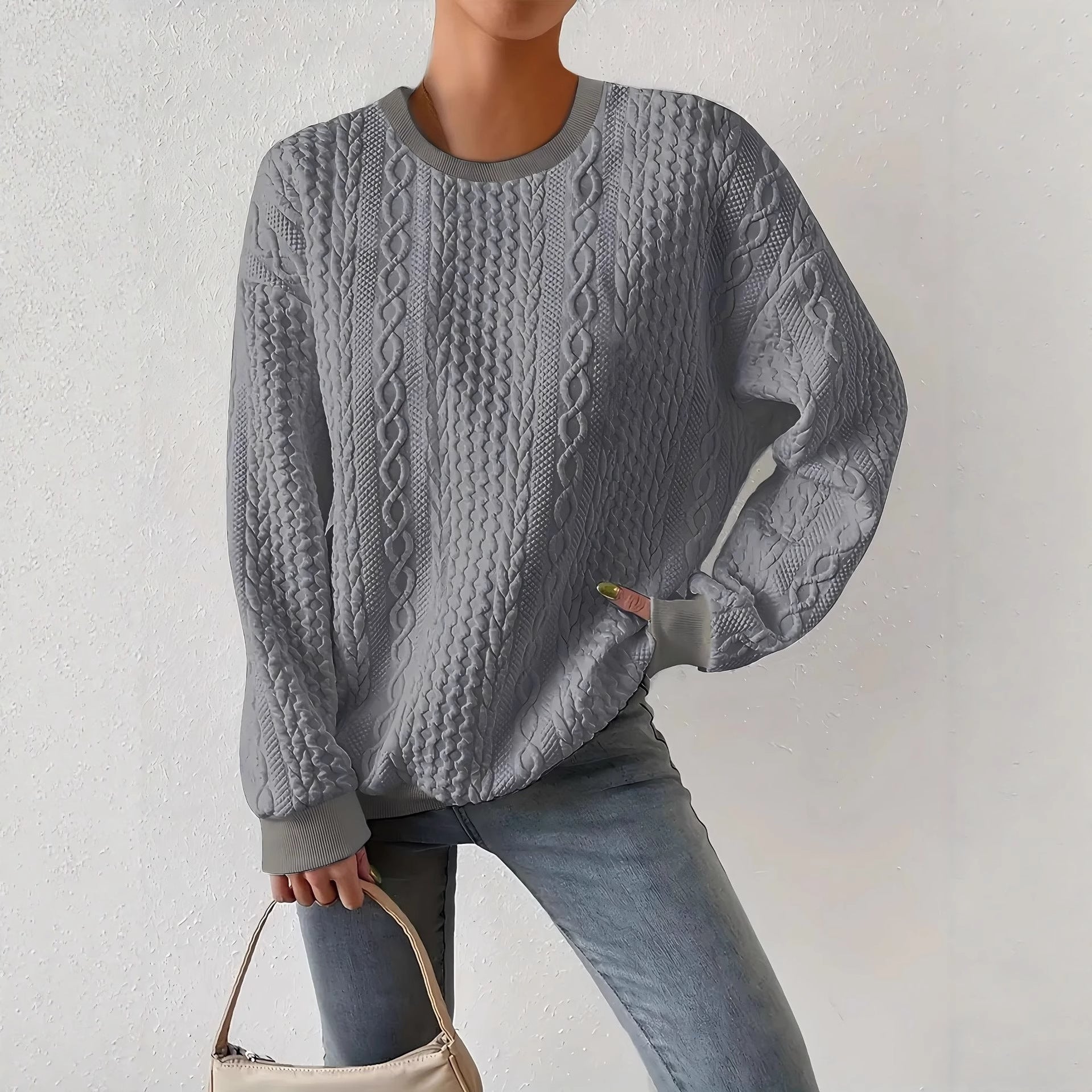 Beatrice Turner | White Cable Knit Crew-Neck Sweater