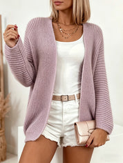 Lydia Robinson | Purple Ribbed Knit Open-Front Cardigan