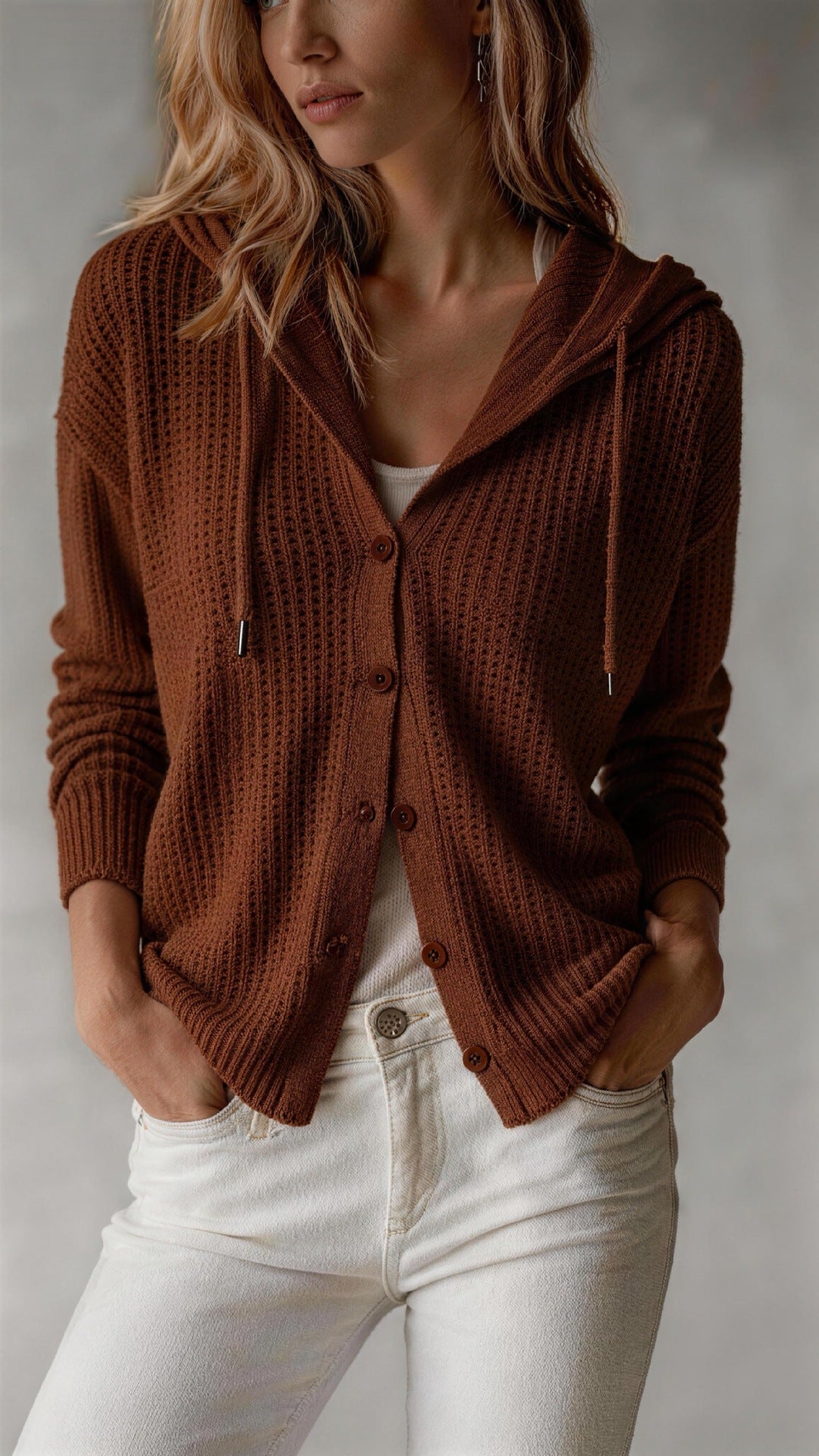 Winifred Ashworth | Hooded Knit Cardigan with Button Front