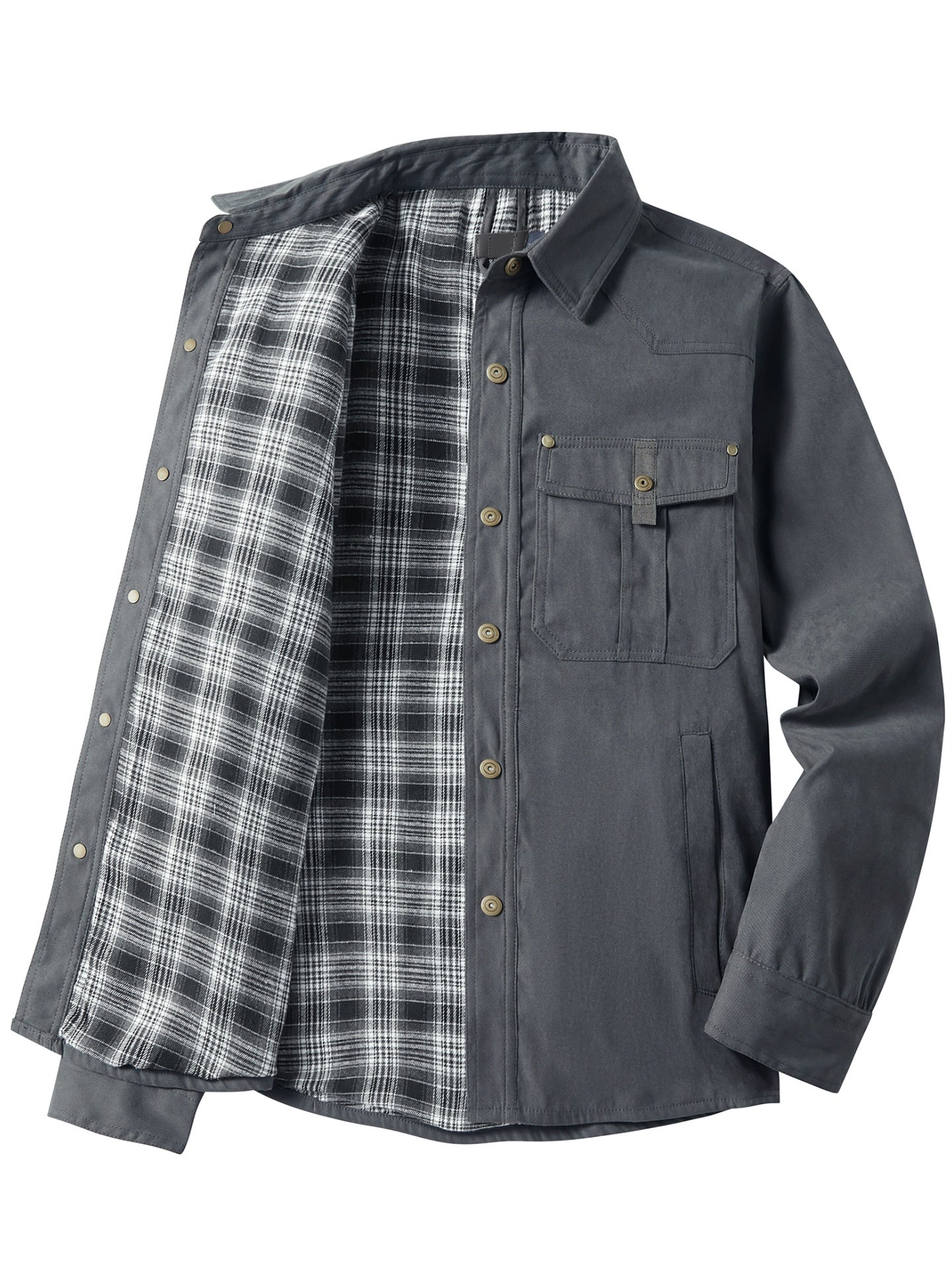 George Fletcher | Veste-chemise à carreaux noirs doublée en flanelle