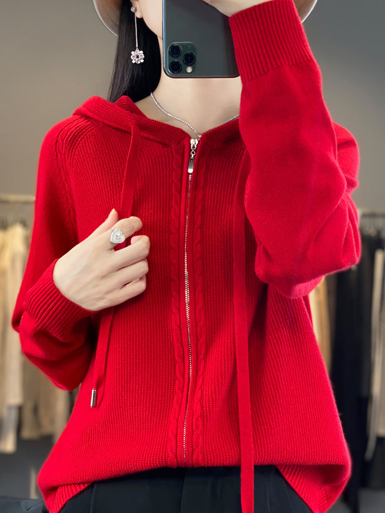 Harriet Turner | Beige Cable-Knit Zip-Up Hoodie Cardigan