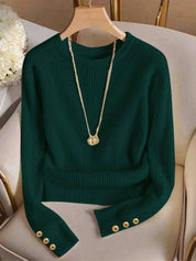 Imogen Clarke | Ribbed Knit Button-Cuff Sweater