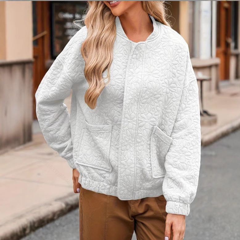 Diana Wood | Quilted Textured Zip-Up Bomber Jacket