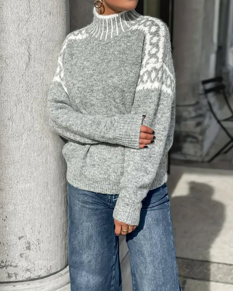Aoife Evans | Cozy Patterned Turtleneck Sweater