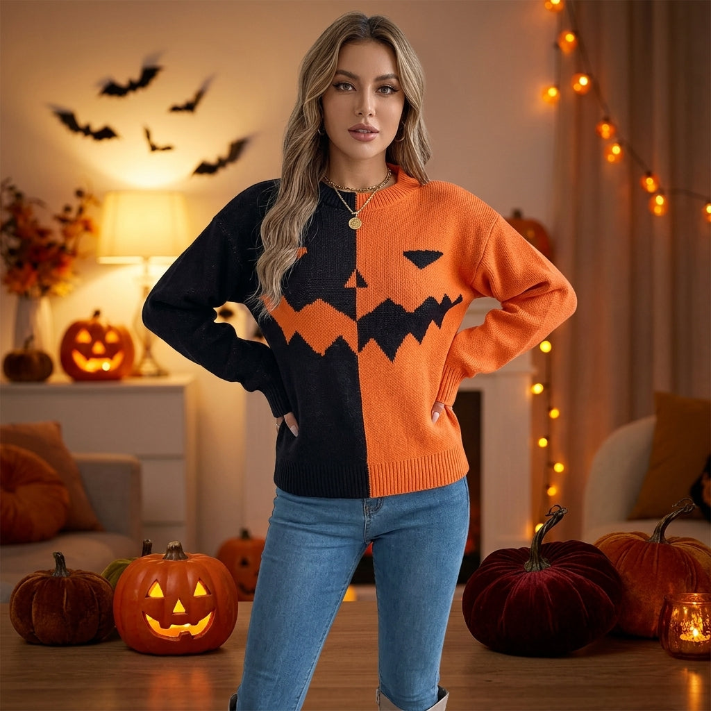 Carved Grin | Jack-o'-Lantern Halloween Sweater For Women