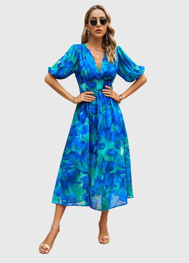 Camilla Rowntree | Robe midi fleurie à manches bouffantes