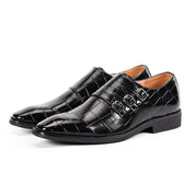 Arthur Thompson | Chaussures noires à triple bride monastique, effet croco