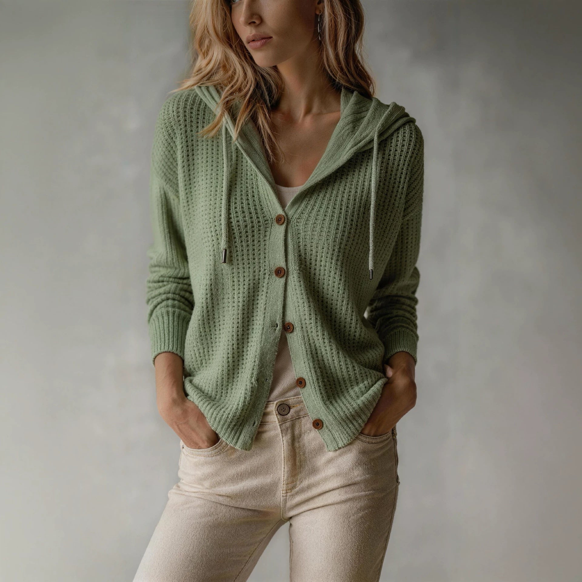 Winifred Ashworth | Hooded Knit Cardigan with Button Front