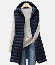 Phoebe Edwards | Navy Quilted Longline Hooded Gilet